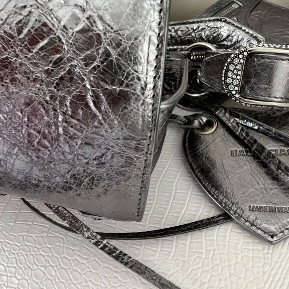 Balenciaga Neo Cagole City Bag Leather with Crystals XS - Metallic Silver - Picture 4 of 16